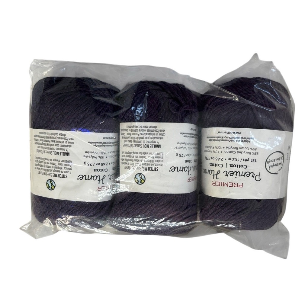 Premier Home Cotton Yarn 3 Pack " Eggplant " 131 Yds Each New